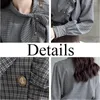 Women's Blouses Scarf Collar Shirts Women Preppy Style Vintage Plaid Ulzzang Gentle Literary Spring Autumn Crop Tops Harajuku Aesthetic