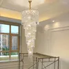 Kronleuchter Luxus Treppenhaus Kronleuchter Beleuchtung Gold Wohnkultur Kristalllampe Spiral Design Flur Lobby Lange Pendelleuchte