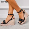 Neue Sommer Weave Wedges Damen Sandalen High Heels Plateau Schnalle vorne offene Spitze Damenschuhe Größe 35-42 230306