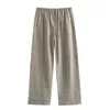 Kvinnor Pants Woman Mid-Rise Pyjama Pant sätter våren Casual Self Drawstring Midjan Tickor Bred benbyxor Justerbara 2 stycken