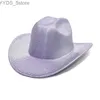 Szerokie brzegi czapki wiadra czapki fS fs fluorescencyjny srebrny szerokie grzbiet fedora najlepsze czapki dla kobiet eleganckie zwykłe mężczyzn Jazz Hat Summer Sunshade American Western Cowboy Cap YQ231116