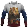 Herrtröjor djur huva tröja för vinter mäns harajuku ryska björn mönster retro kläder tröjor skjorta avslappnad gata lös