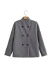 Chaquetas de mujer elegante gris mujer chaqueta suelta 2023 invierno manga larga doble pecho soporte collar cálido abrigo femenino top y2k