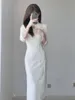 Roupas étnicas 2023 Chinês Melhorado Cheongsam Vestido Outono e Inverno Lace Qipao Branco Menina Veludo Slim