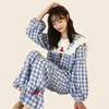 Women's Sleep Lounge Herbst-Pyjama-Set für Damen – koreanischer süßer und süßer klassischer karierter Prinzessinnen-Homewear-Pyjama mit Spitzenkragen, Eleganz und Komfort zln231116