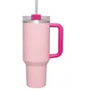 Stock estadounidense flamingo rosa 40oz Quencher H2.0 Tazas de café Tazas de tazas de tazas de acero inoxidable para acampar al aire libre con silicona u1130