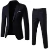 Costumes pour hommes Blazers 1 ensemble hommes Blazer pantalon couleur unie à manches longues coupe ajustée col rabattu tempérament un bouton poches costume mâle vêtements 231115