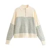 Pulls pour femmes Noir Blanc GreenStriped Pull Femme Hiver Lâche Automne Tricot Col Haut Pull À Manches Longues Top Mode Coréenne Casual