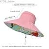 Wide Brim Hats Chapeaux de Seau 18cm Grand Bord Femmes Chapeau de Soleil De Luxe Double Face Portable Plante Impression Coton Seau Cap Léger Respirant Haut D'été Chapeau YQ231116