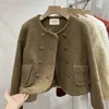 Women's Jackets Round neck Lamb wool coat short autumn/winter cotton jacket Luxury design style double breasted casual temperament warm 231116