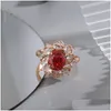 Pierścienie opaski S925 Sier Ice Flower Cut Padma 7 x 9 mm wysoki węglowy diament Ruby Women Elegancki temperament biżuteria ślubna Drop del dhold