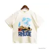 Designermode kleding Luxe T-shirts T-shirts Rhude Nieuwe mode Coconut Racing Letter Print Oversize Los Zomer Katoen Heren Dames T-shirt met korte mouwen