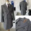 Pakken voor heren Blazers Lange jas Zwart Wit Visgraat Wol Tweed Middellange lengte Bussiness Retro verdikkingsjack voor bruiloft 231116