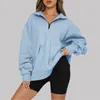 Dames Hoodies Grote maten Opstaande nek Sweatshirt Herfst Warm Oversized Trui met halve ritssluiting Hoodless Meisjes Herfst Harajuku Y2k Kleding Los