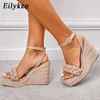 Neue Sommer Weave Wedges Damen Sandalen High Heels Plateau Schnalle vorne offene Spitze Damenschuhe Größe 35-42 230306