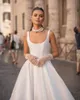 Elegant A-line Women Wedding Dress 2024 Square Neck Straps Backless Satin Bridal Bride Gown Vestidos De Noiva Robe De Mariage