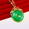 Drachenmuster-Jade-Anhängerkette, 18 Karat Gelbgold gefüllt, Damen-Kreis-Anhänger-Halskette, Geschenk mit 5549101
