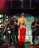 Zweiteilige Damen-Hosen, Promi-Mode, Performance-Kostüm, Bühnenkleidung, rote Farbe, Frauen, sexy, glänzende Kristall-Verband-Oberteile, weites Bein-Set