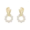 Stud Earrings Vintage Pearls Jewelry Set For Woman 14k Gold Color Trendy Wedding Party Girls