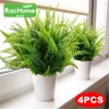 Flores decorativas 4pcs plantas artificiais simulação grama samambaias verdes folhas verdes decoração de planta de flor falsa decoração de festa em casa