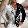 Herrenhemden 2023 Hemd Hinweis Musikinstrument Herrenanzug Revers Langarm Top Party Casual Outdoor Street Soft Comfort Plus