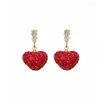 Висячие серьги, винтажные женские кристальные красные серьги в форме сердца, милые, романтические, маленькие украшения на День святого Валентина