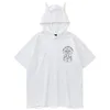 Men's T Shirts Streetwear Hooded Printed Ripped Harajuku Hip Hop T-shirts Men Summer Fashion Devil Horn Oversized Tee Loose Cotton Top