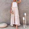 Casual Dresses Summer Women's Elegant Ankle Length Cake Dress Off Shoulder Round Neck High Waist Pullover Long Apricot Robe