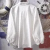 Damskie bluzki japońskie słodkie stałe curphles haft haftowe szyję koszule z długim rękawem 2023 Autumn Preppy Style Women Clothing