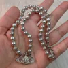 Westwoods nya Vintage Diamond Set Grey Pearl Saturn Necklace Fashion Light Luxury Vivian Pendant Necklace CollarBone Chain