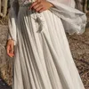 Casual jurken dames lange flare mouw v nek witte holle boho kant maxi jurk vrouwelijke vakantie chic zomer