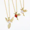 Pendant Necklaces FLOLA Cute Red Crystal Humming Bird For Women Copper Zirconia Woodpecker Necklace Animal Jewelry Gifts Nkeb768