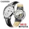 Andra klockor Cadisen Men Automatic Mechanical Wrist Watch Miyota 9015 Top Brand Luxury Real Diamond Curved Sapphire Glass Clock 231116