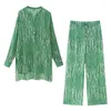 Kadın Pantolon 2023 Yeşil Baskı Bulbalı Kadın Orta Bel Yazı Sıvı Pijama Pantolon See-Through