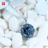 GIGEWE 2Ct White 9K/14K/ 8Mm Round Cut Blue Color Moissanite Necklace , Gold Necklace,Mother's Day Gift