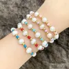 Beaded Elegant Women Freshwater Pearls Armelets Copper Gold Plated Tricolor Pärlor Elastiska Simple Smyckes Drop Delivery Dh2wy