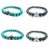 Bracelets de charme 8mm naturel noir pierre de lave turquoise bracelet croix vaolcano aromathérapie diffuseur d'huile essentielle pour les femmes yoga goutte dh7h1