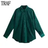 Women's Blouses Green Oversize Long Shirt Woman Corduroy Button Up Shirts For Women Sleeve And Autumn