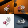 Bagues de bande Design unique 925 Sterling Sier Fleur Pétale Ouverture Réglable Cristal Clair Bague Douce Femme Mode Fille Cadeau Drop de Dhzoj