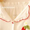 Damski sleep salon damska piżama zimowa nocna odzież długoterminowy cienki czysta bawełniana gaza słodka śliczna księżniczka haft haftowe domowe ubrania ZLN231116