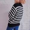 Women's Sweaters Neck Vintage Striped Sweater Pullovers For Women Casual Loose Long Sleeves Jumpers Autumn Female Drop Shoulder Kintting Top