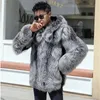 Men's Fur Faux Winter warm hooded fur men mink integrated coat silver casual jacket 231115