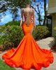 Elegant Arabic Prom Dresses Luxurious Beaded Crystals Rhinestone Orange Deep V Neck Evening Dress Mermaid Formal Party Gowns