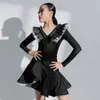 Stage Wear Girls Latin Dance Clothes Cha Ballroom Performance Costume Long Sleeves Black Dress Practice DNV16951