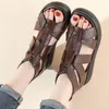 Sandales d'été femmes grosse hauteur augmentant dames compensées plate-forme chaussures romaines Vintage véritable cuir de vache gladiateur sandale