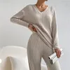 Vêtements de nuit pour femmes Automne Hiver Femmes Pyjamas V Cou Pull Pantalon 2 Pièces Ensembles Confortable Couleur Unie Sexy Casual Tempérament De Mode