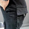 Mäns jeans pant män män lappade fickan erkek jean pantolon fall homme box veckad lastport designer