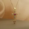 Pendant Necklaces Vintage Cross For Women Girls Glamorous Design With Cubic Zirconia Light Luxury Party Vacation Jewelry