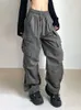 Pantalones para mujer Capris HOUZHOU Harajuku pantalones de paracaídas de carga de gran tamaño para mujer ropa de calle Vintage Y2k Hip Hop pantalones de pierna ancha pantalones de chándal holgados Techwear 231115