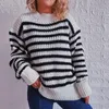 Women's Sweaters Neck Vintage Striped Sweater Pullovers For Women Casual Loose Long Sleeves Jumpers Autumn Female Drop Shoulder Kintting Top